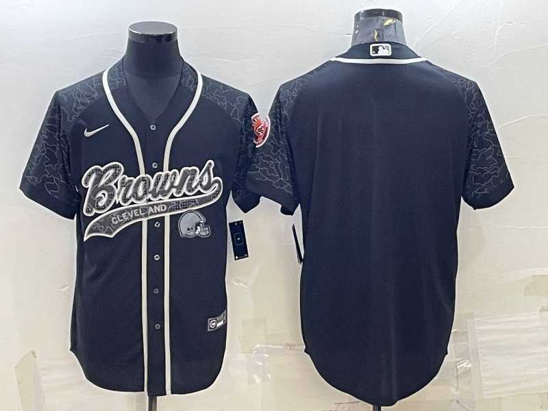 Men%27s Cleveland Browns Blank Black Reflective With Patch Cool Base Stitched Baseball Jersey->cleveland browns->NFL Jersey